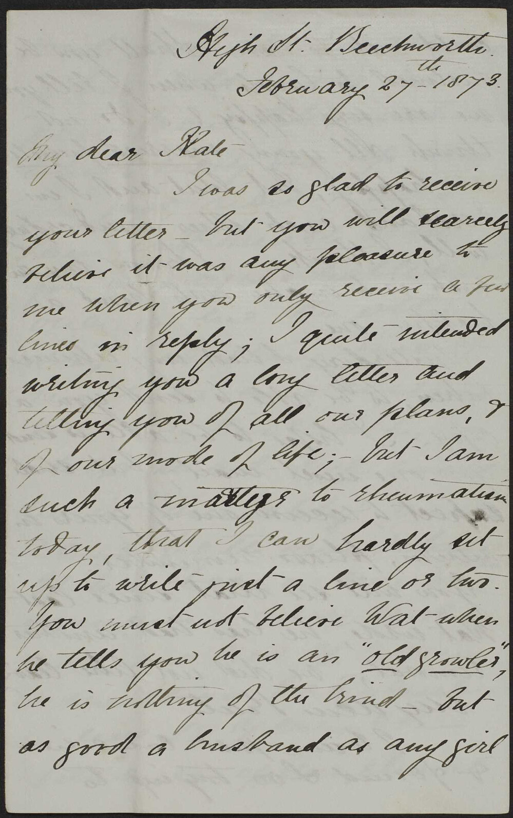 Walter Butler to Kate Butler, from Beechworth.