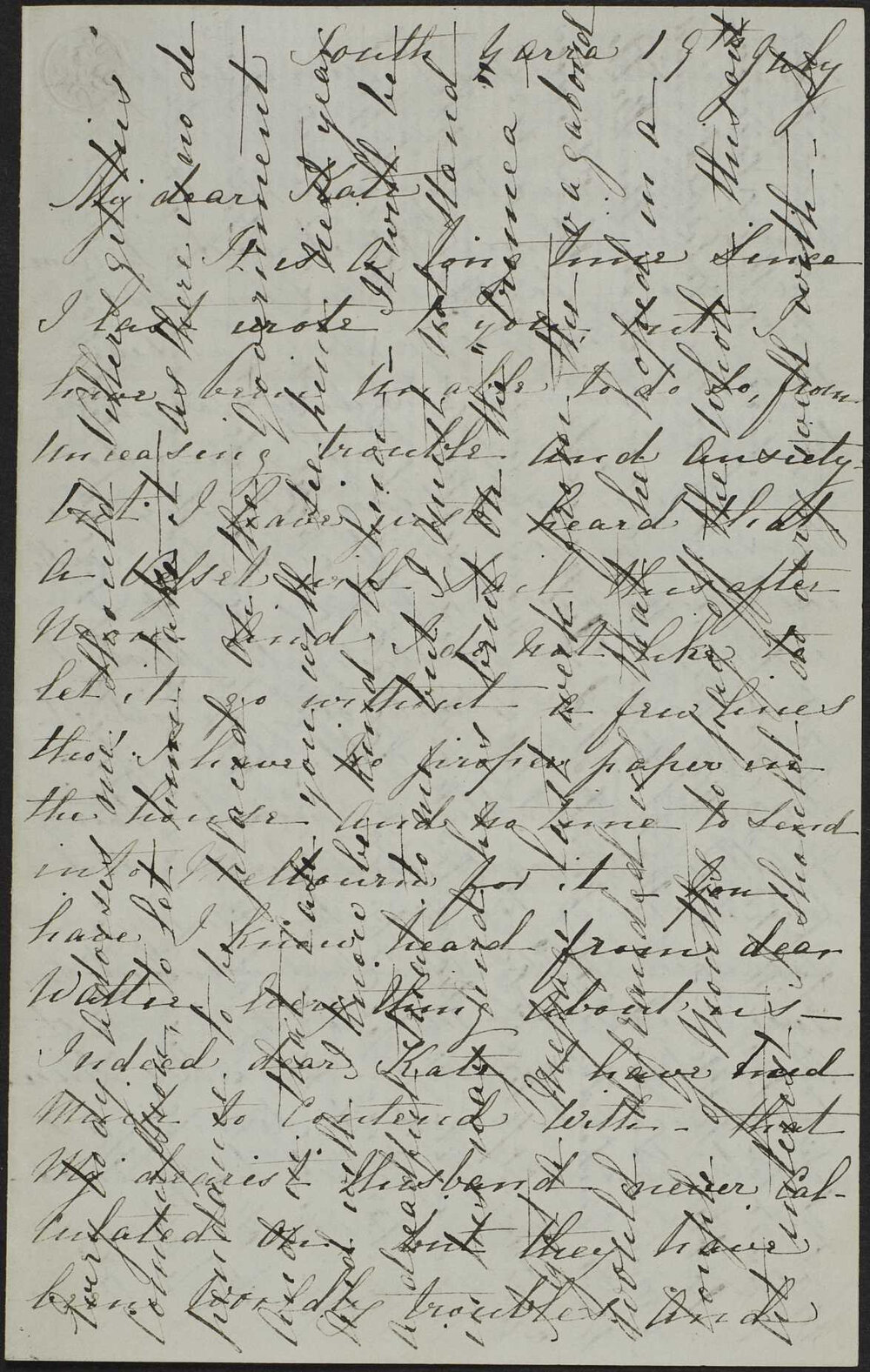 Unknown person (possibly Captain Gerald Butler&rsquo;s wife or daughters), South Yarra, to Kate Butler.