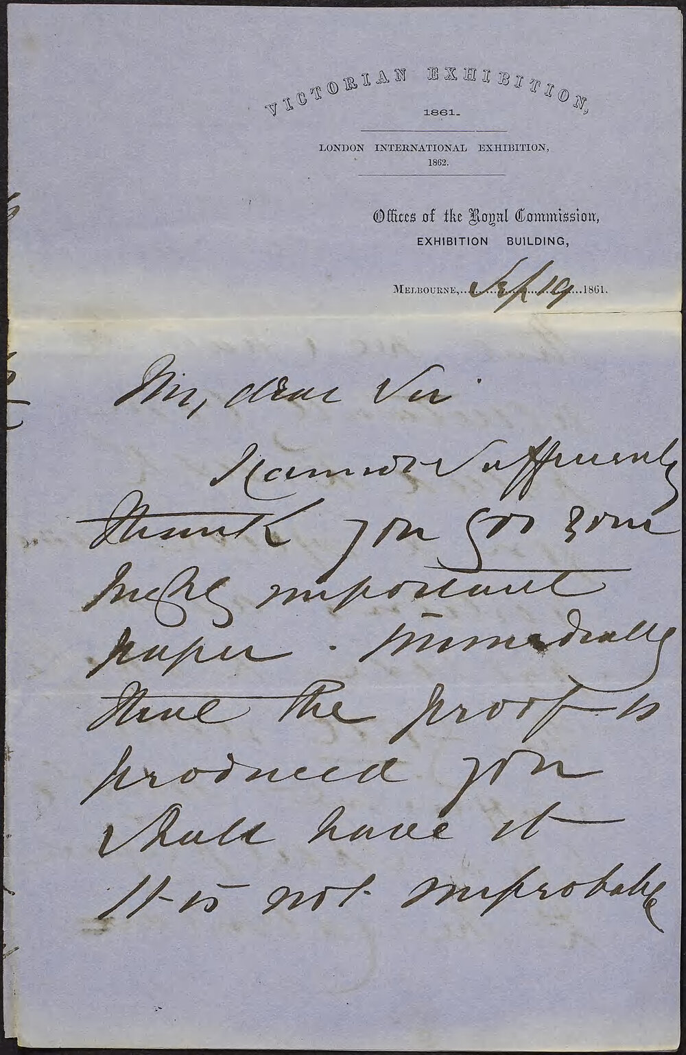 BARRY, Redmond (Judge of the Supreme Court), Offices of the Royal Commission, Exhibition Building, Melbourne.