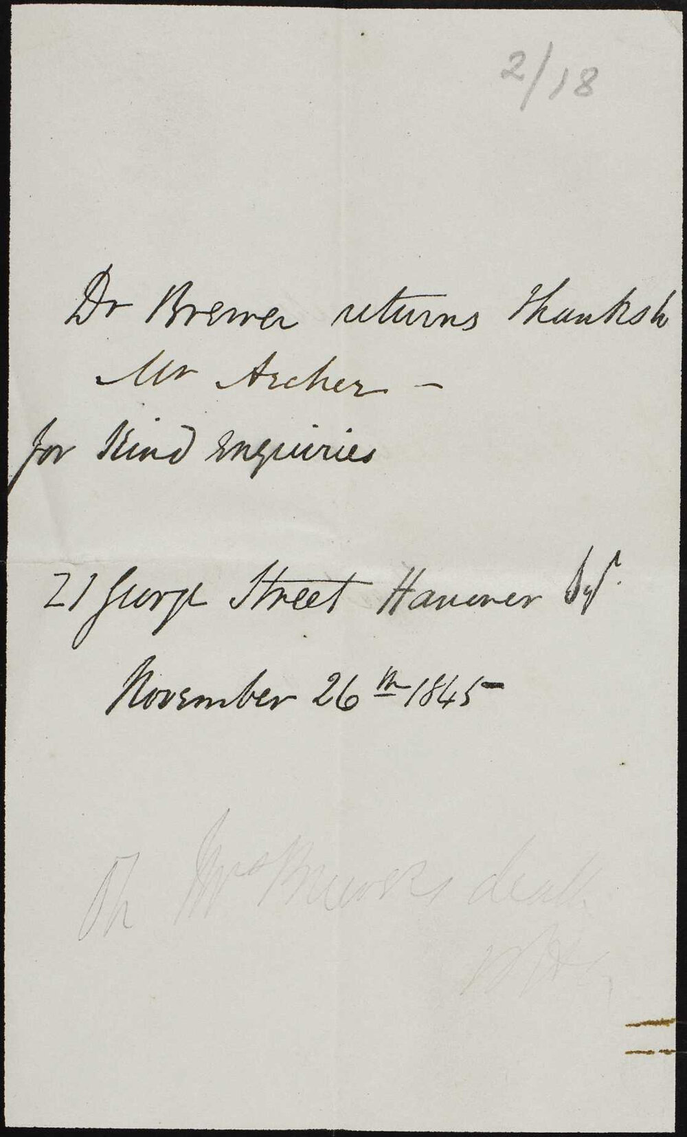 BREWER, Dr William, George Street, Hanover Square, London.