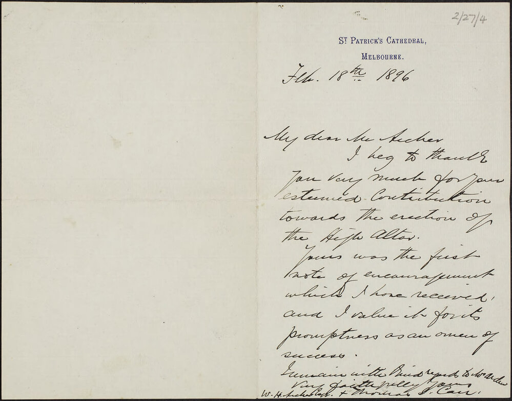 CARR, Thomas J. Archbishop of Melbourne, St Patrick's Cathedral, Melbourne.