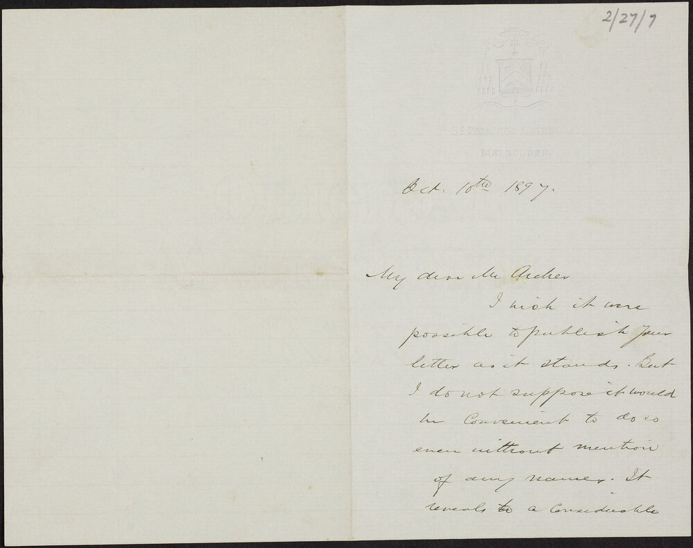 CARR, Thomas J. Archbishop of Melbourne, 1886-1917.