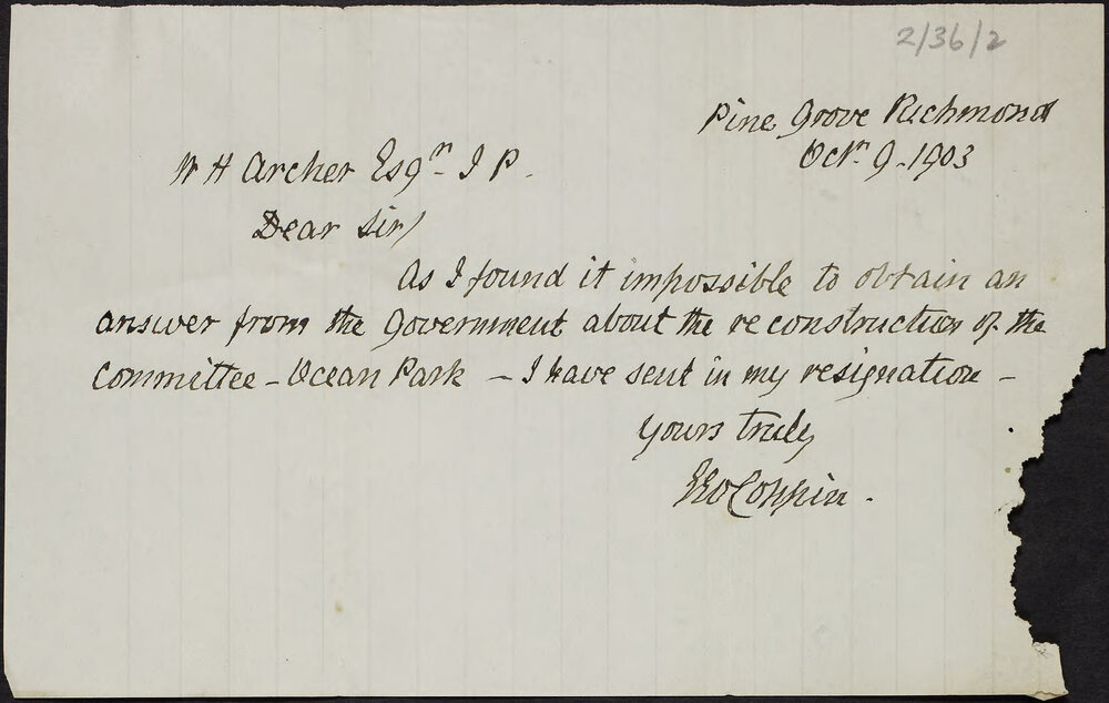 COPPIN, George C. Pine Grove, Richmond Hill.