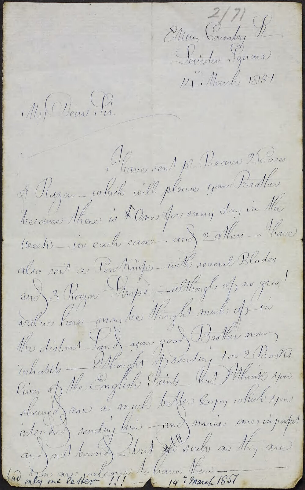 FORRISTALL, M. 8 New Coventry Street, Leicester Square, London.