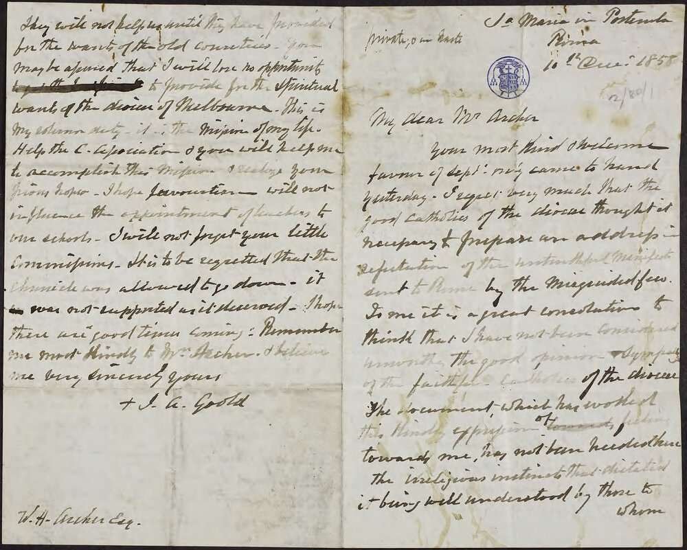 J A Goold (Bishop of Melbourne 1847-1874, Archbishop of    Melbourne 1874-1886) Rome