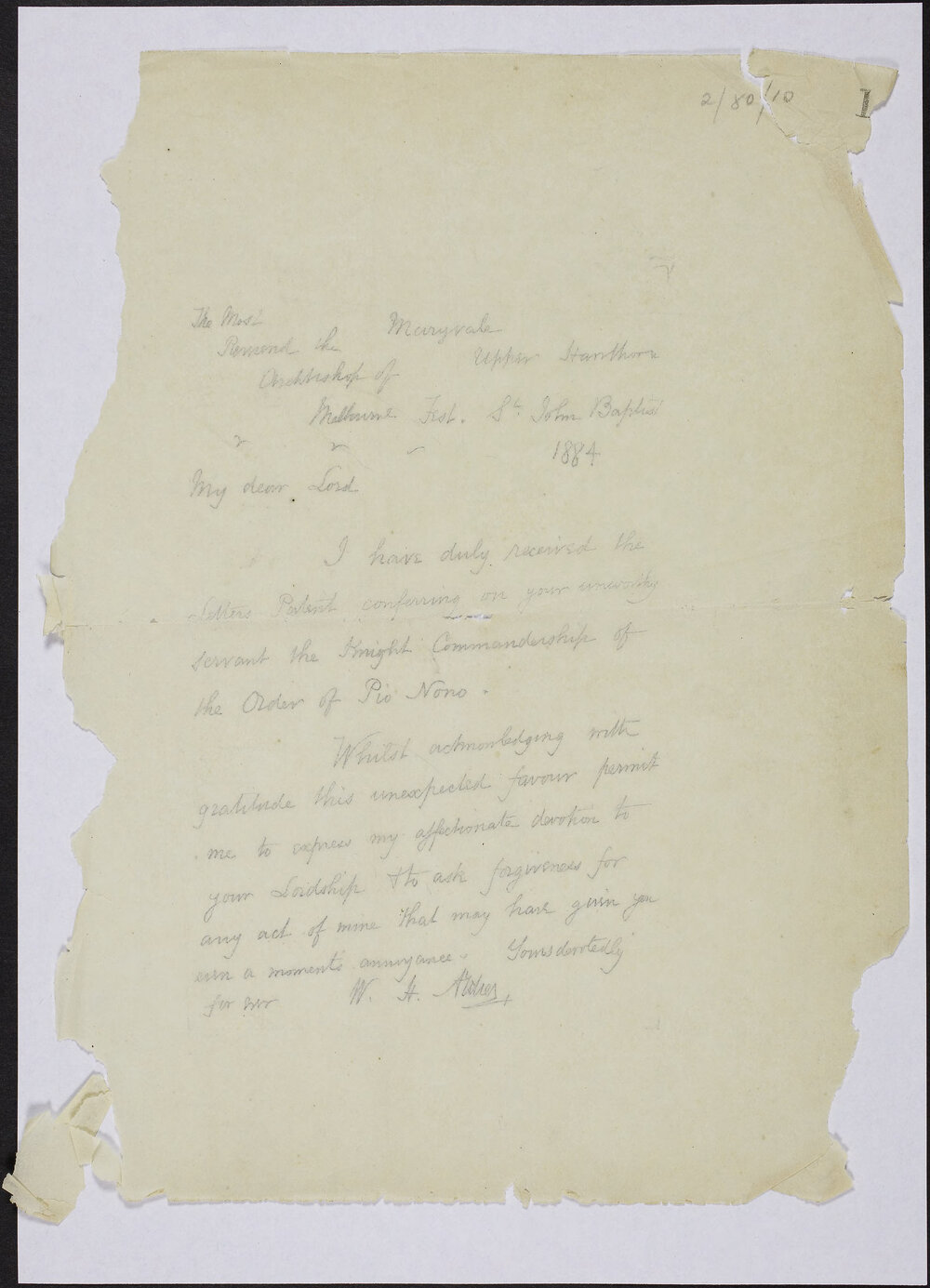 GOOLD, J. A. (Bishop of Melbourne, Archbishop of Melbourne) no address.