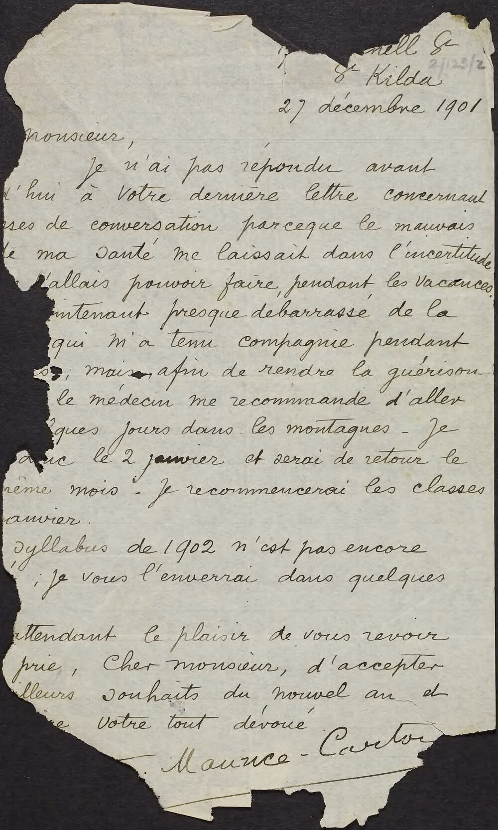 MAURICE-CARTON, F. "Fernside", 17 Mitchell Street, St Kilda.