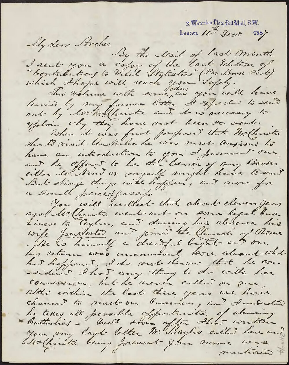 NEISON, F.G.P. (Snr) 2 Waterloo Place, Pall Mall, South West London