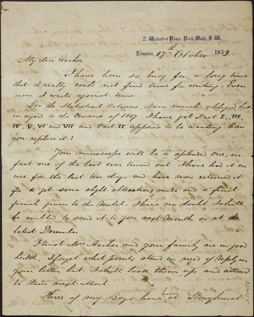 NEISON, F.G.P. (Snr) 2 Waterloo Place, Pall Mall, South West London