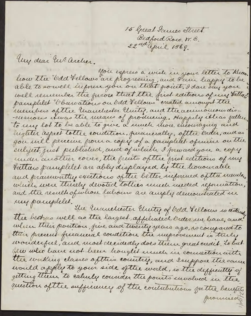 NEISON, F.G.P. (Jnr) 15 Great James Street, Bedford Row W.C.