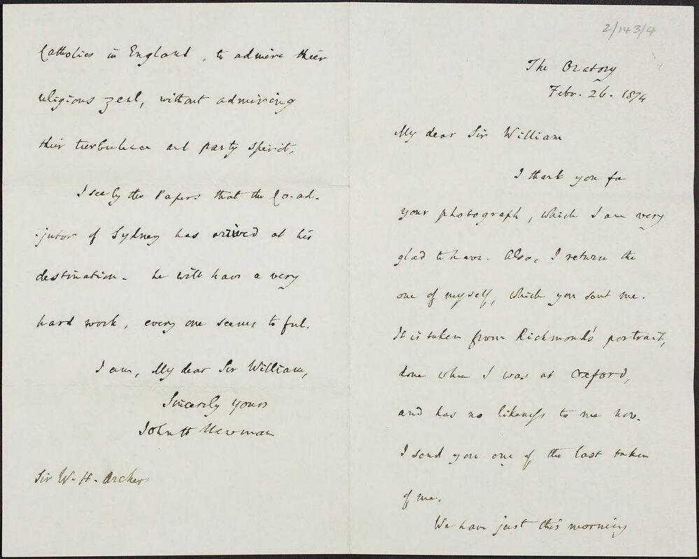 NEWMAN, John H. Cardinal, Archer, Maryvale, Upper Hawthorn to Newman