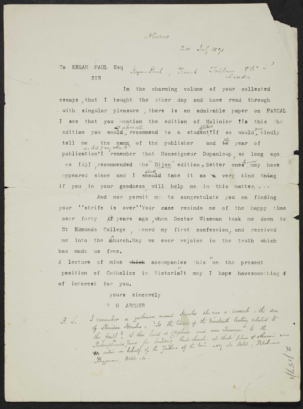 PAUL, Kegan, Paternoster House, Charing Cross  Road, WC