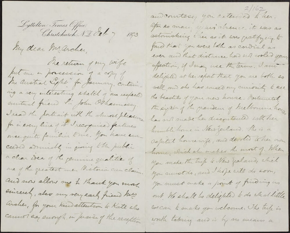 PORENA, L.  Postcard, St Kilda.