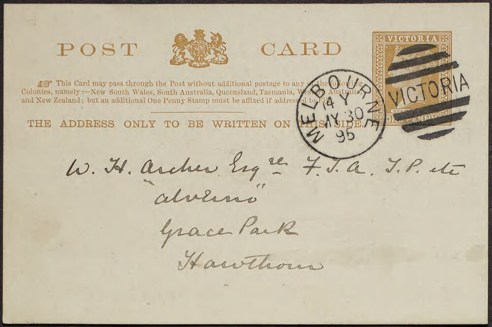 SPENCER, W. Baldwin, Postcard, Royal Society of Victoria.