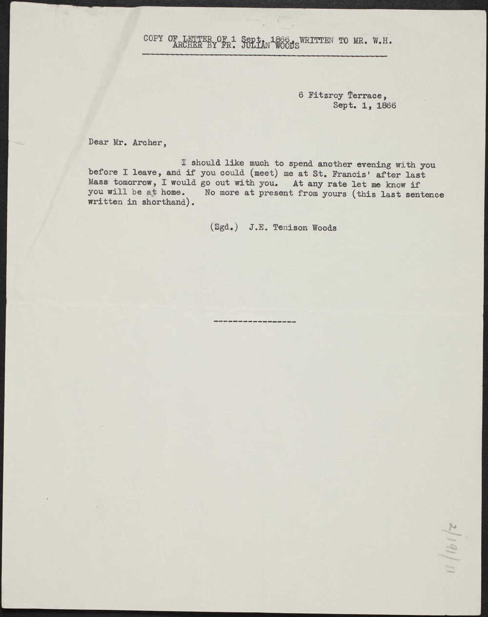 TENISON-WOODS, Fr Julian, Penola.