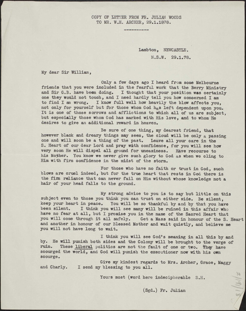 TENISON-WOODS, Fr Julian, Forbes, Lachlan River.