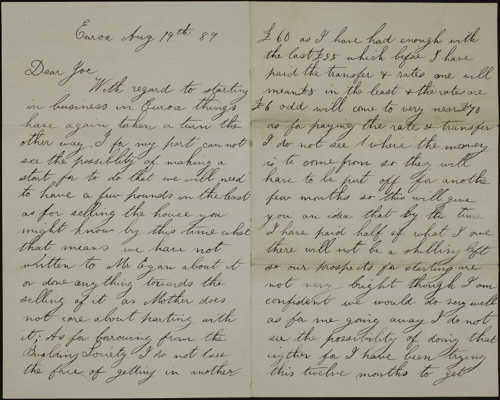 Bill (W.G.) Bishop, Euroa, to Joe