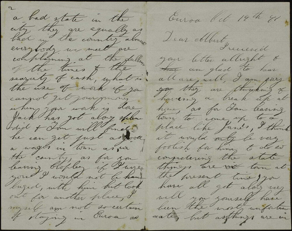 Bill (W.G.) Bishop, Euroa, to Albert