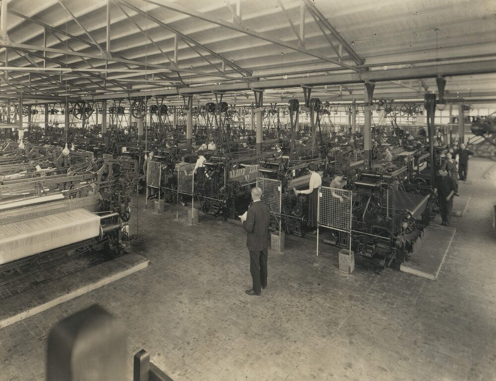The weaving room at Foy and Gibson Pty. Ltd. Gibsonia Mills in Collingwood, Victoria.