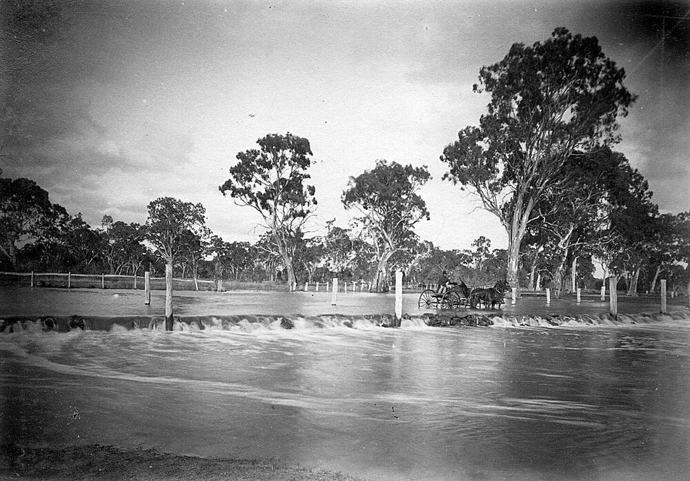 Floodwaters over a road