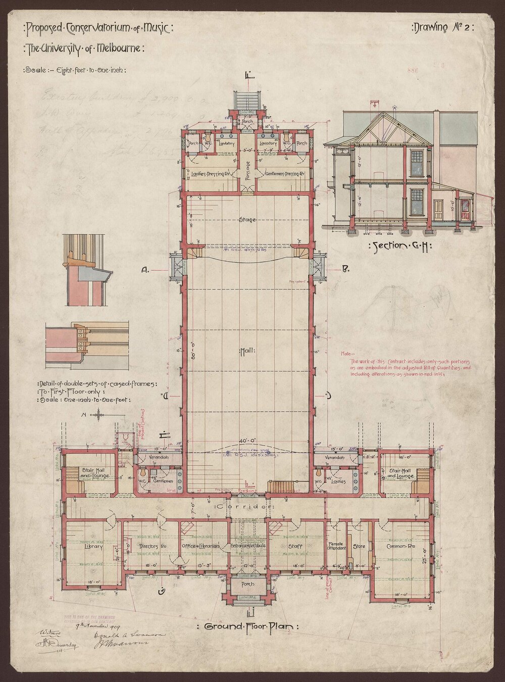 Proposed Conservatorium of Music, The University of Melbourne, Drawing No. 2