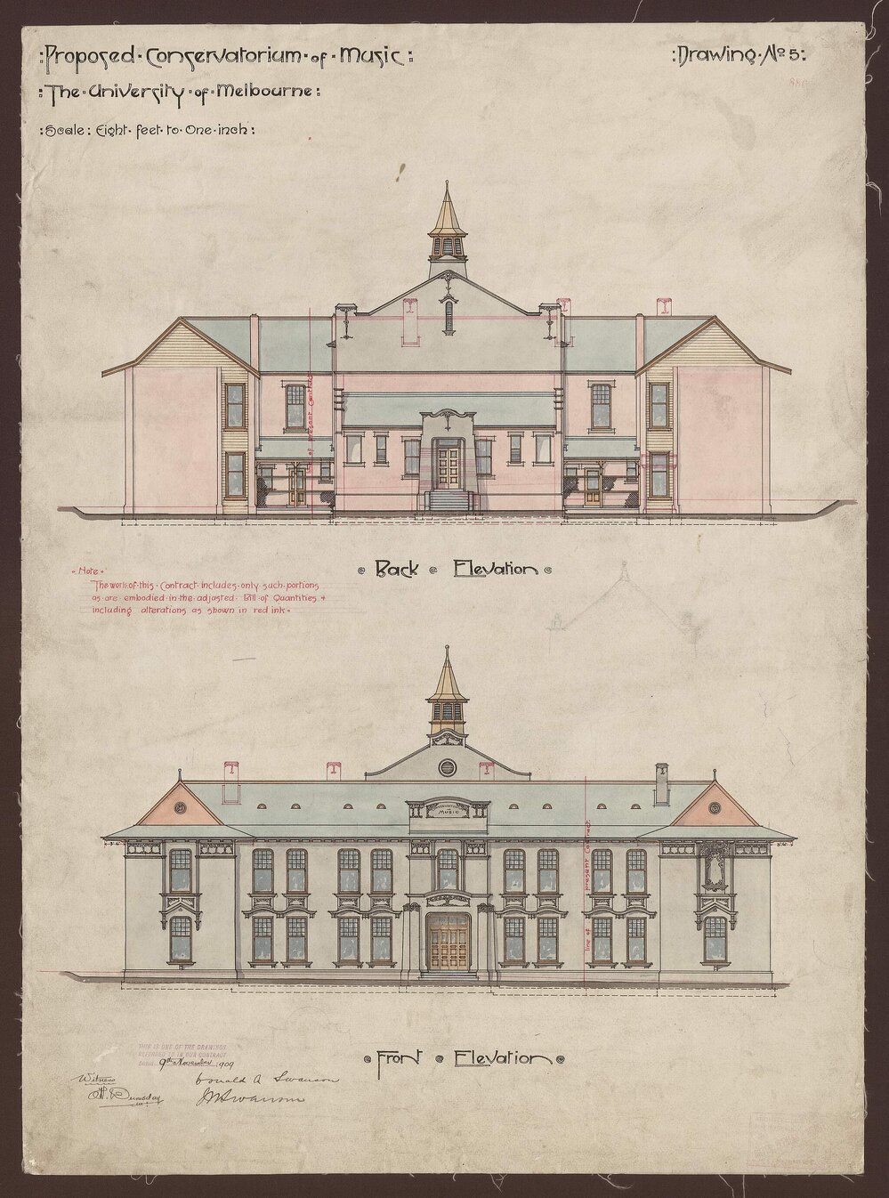 Proposed Conservatorium of Music, The University of Melbourne, Drawing No. 5 [1985]