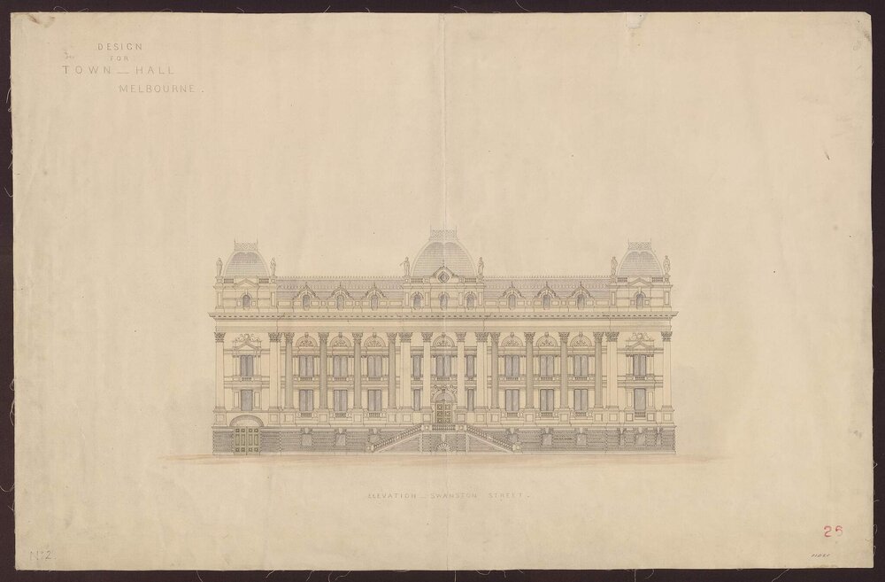 Design for Town Hall Melbourne, Elevation Swanston Street