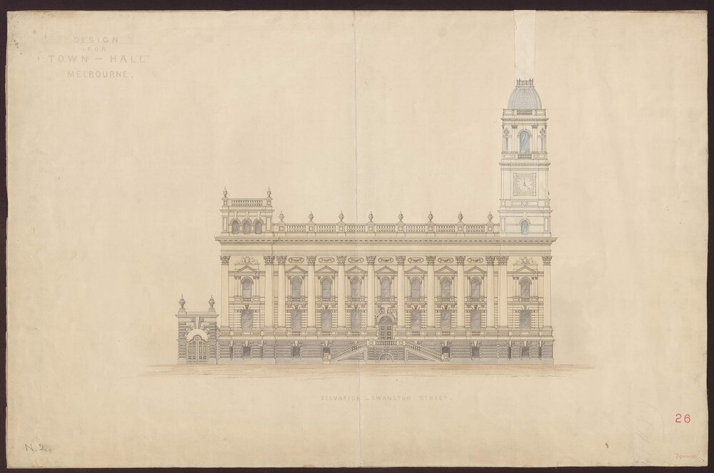 Design for Town Hall, Melbourne,  Elevation, Swanston Street