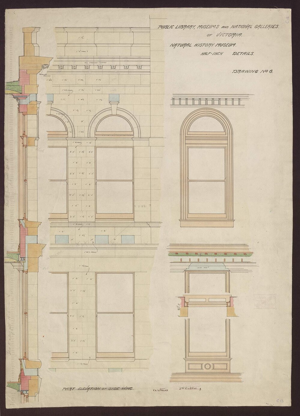 Public Library, Museums &amp; National Galleries of Victoria, Natural History  Museum, Part Elevation of Side Wing