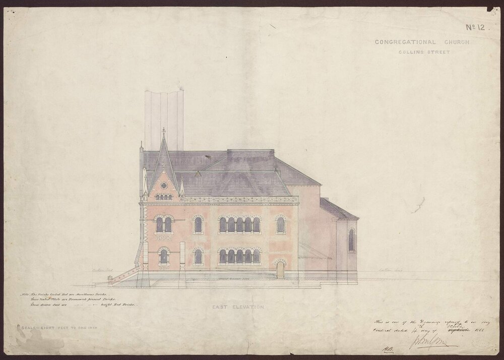 Congregational Church, Collins St, east elevation
