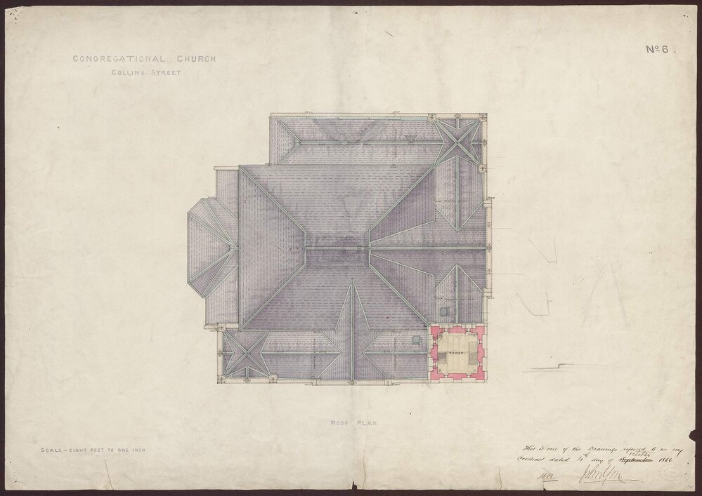 Congregational Church, Collins St, roof plan
