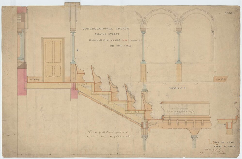 Congregational Church, Collins St, detail section on line A-B, section thro (sic) boxes