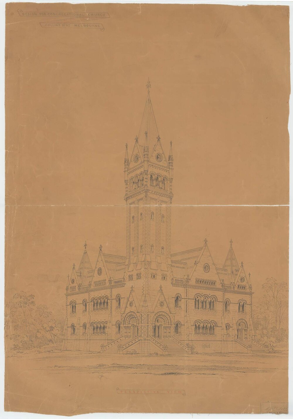 Design for Congregational Church, Collins St, Melbourne. Perspective View