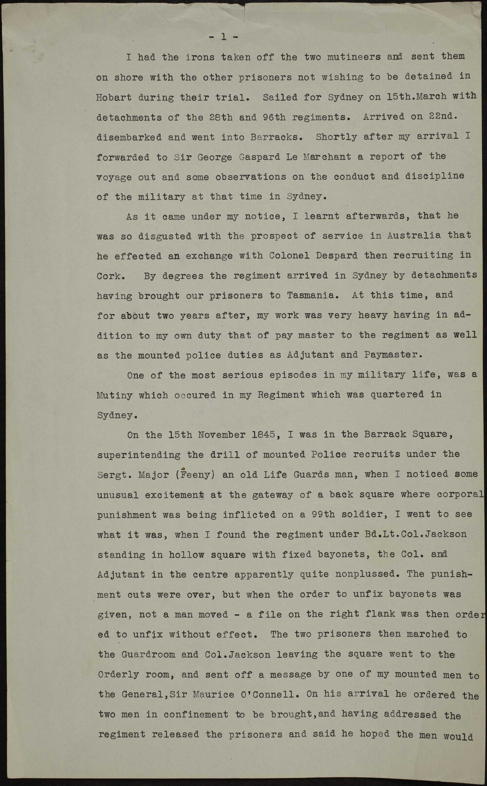 Excerpt from Colonel Mair's journal.