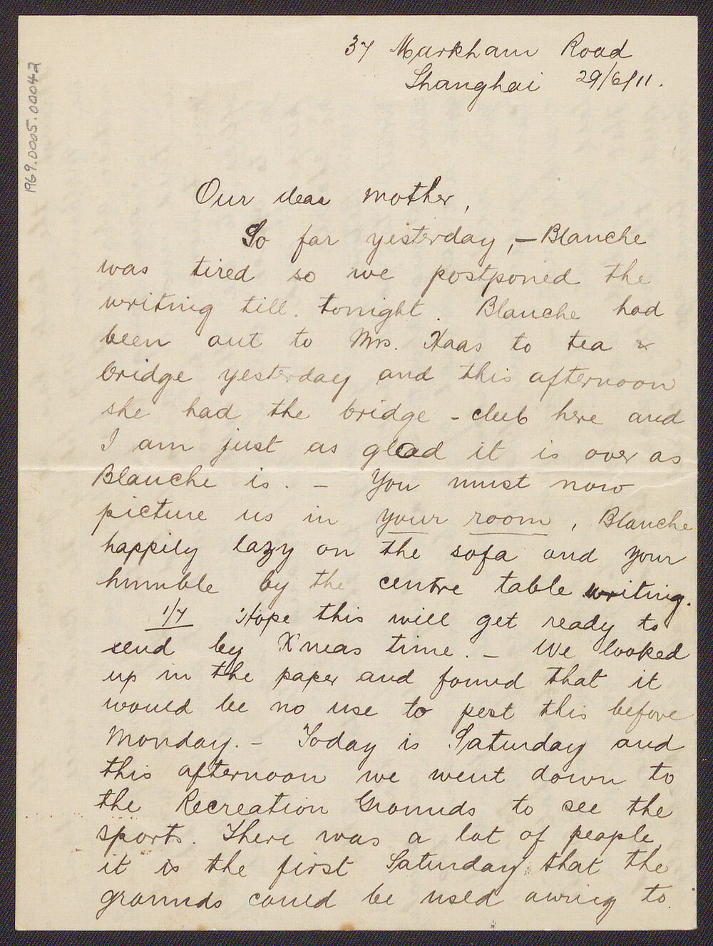 Letter from Blanche Due to her mother, Mrs J.M. Smith, 29 June-1 July 1911