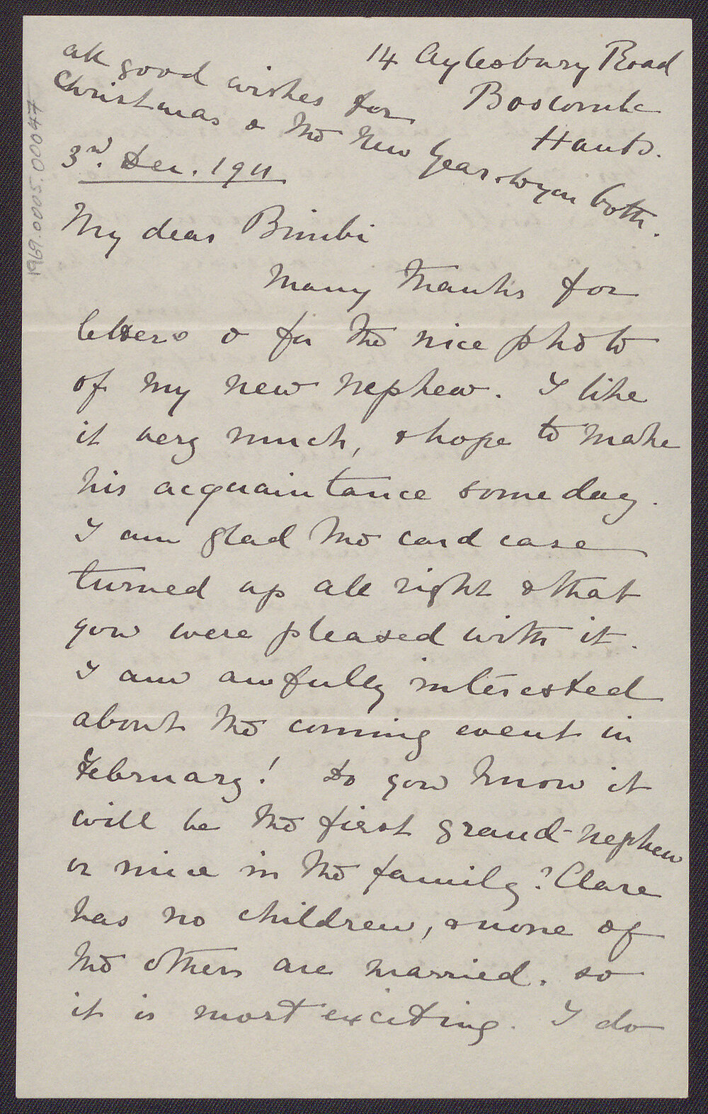 Letter from Blanche Due to 'Bimbi', 3 December 1911