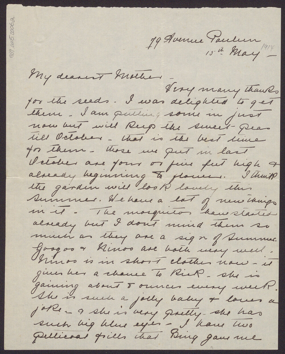 Letter from Blanche Due to her mother, Mrs J.M. Smith, 15-18 May 1914