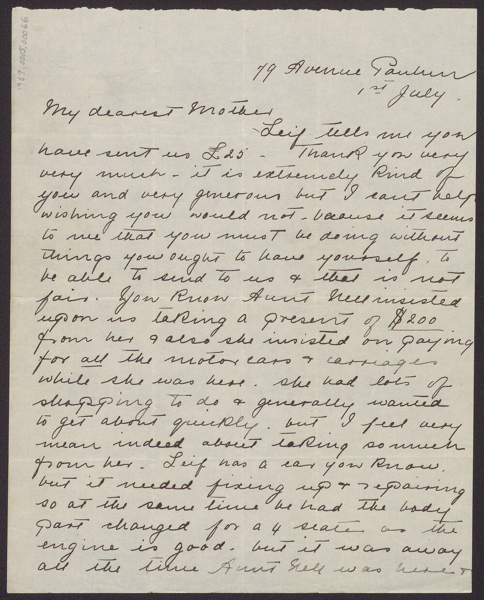Letter from Blanche Due to her mother, Mrs J.M. Smith, 1 July 1914