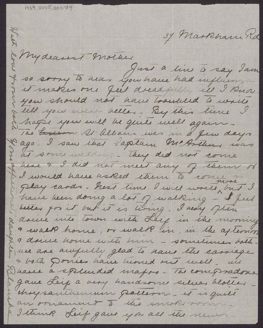 Letter from Blanche Due to her mother, Mrs J.M. Smith
