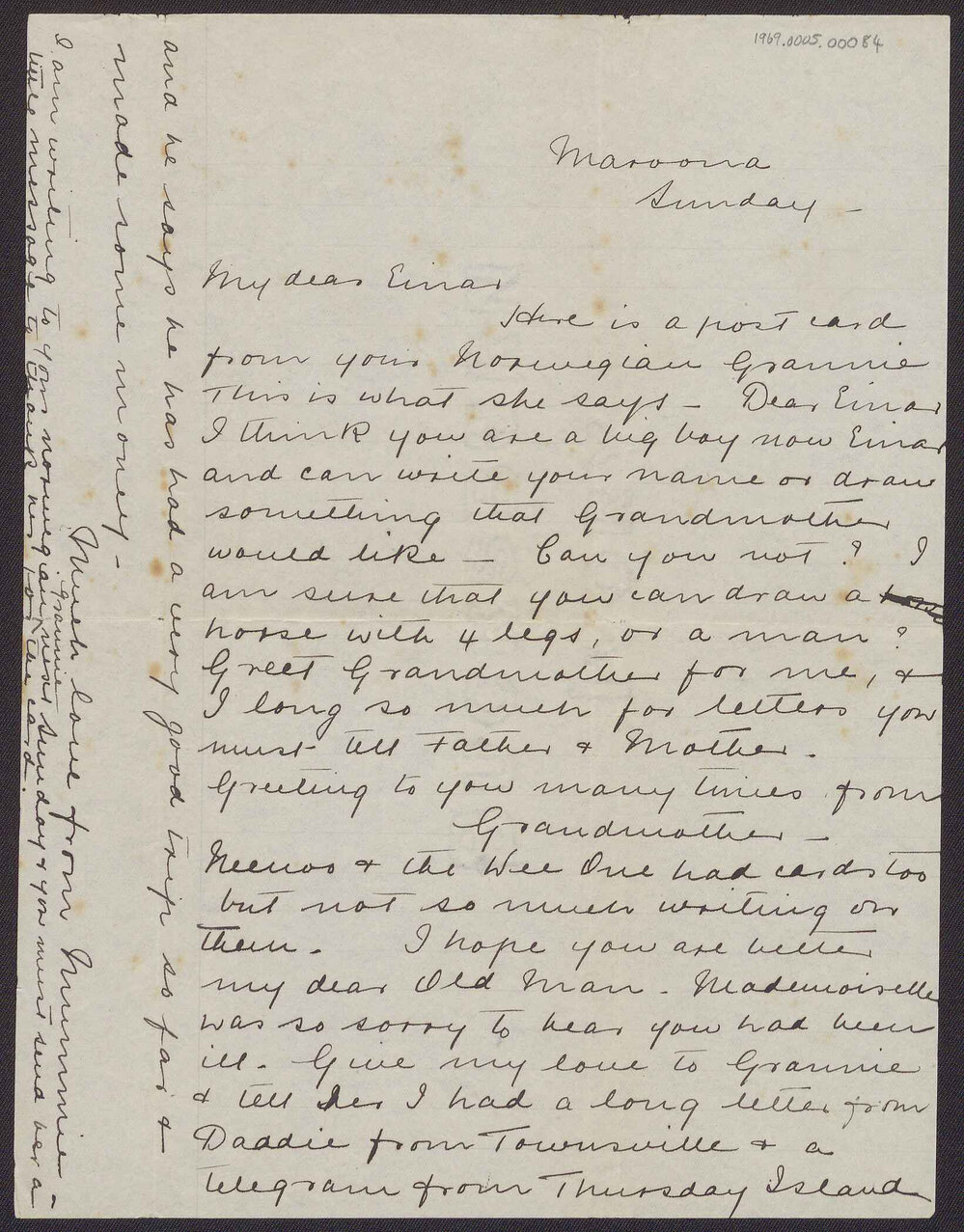 Letter from Blanche Due to her son, Einar