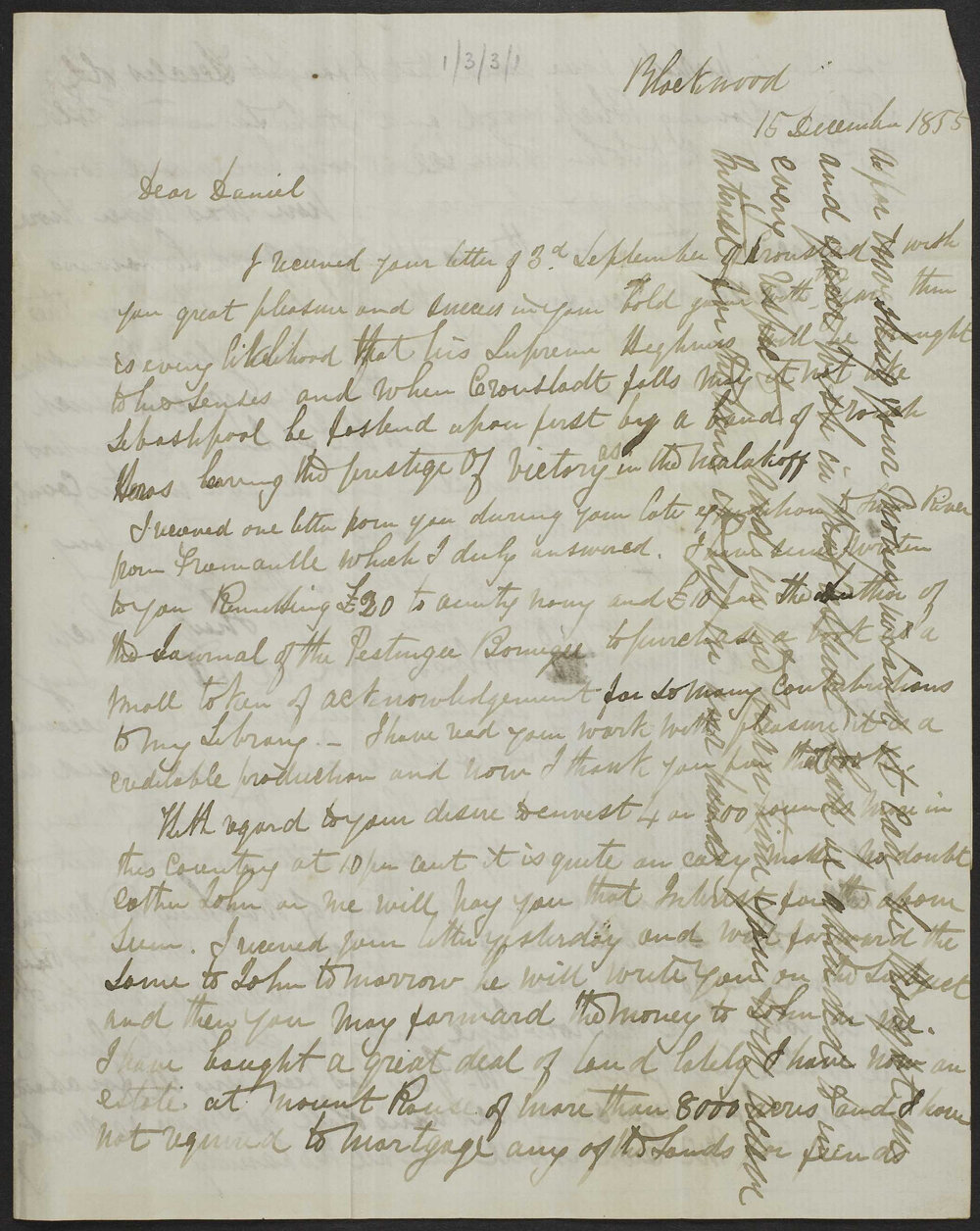 [From James Ritchie at Blackwood to Daniel Ritchie, 14 December 1855]