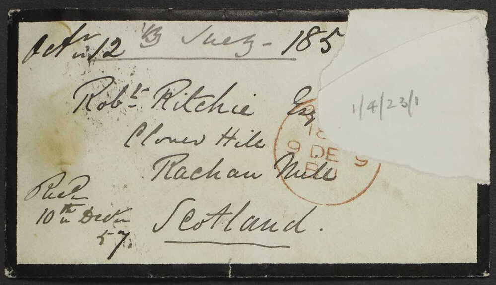 [Daniel Ritchie to Robert Ritchie in Cloverhill Scotland, 12 October 1857]