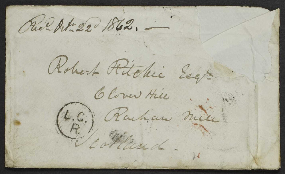[Daniel Ritchie to Robert Ritchie in Cloverhill Scotland, 22 August 1862]