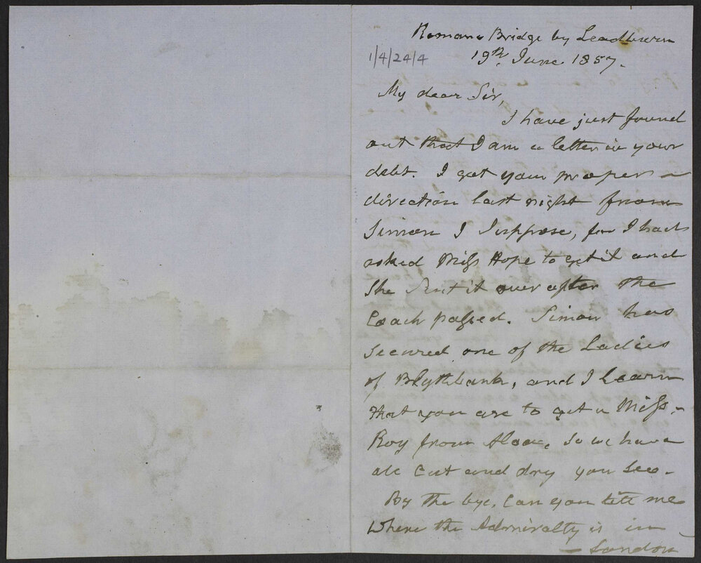 [From W Watson, 19 June 1857]