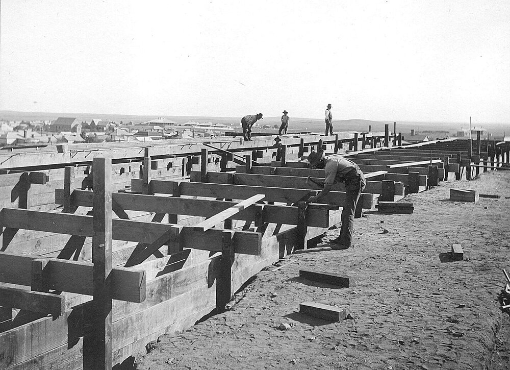 Framework for concrete foundations, New Mill.