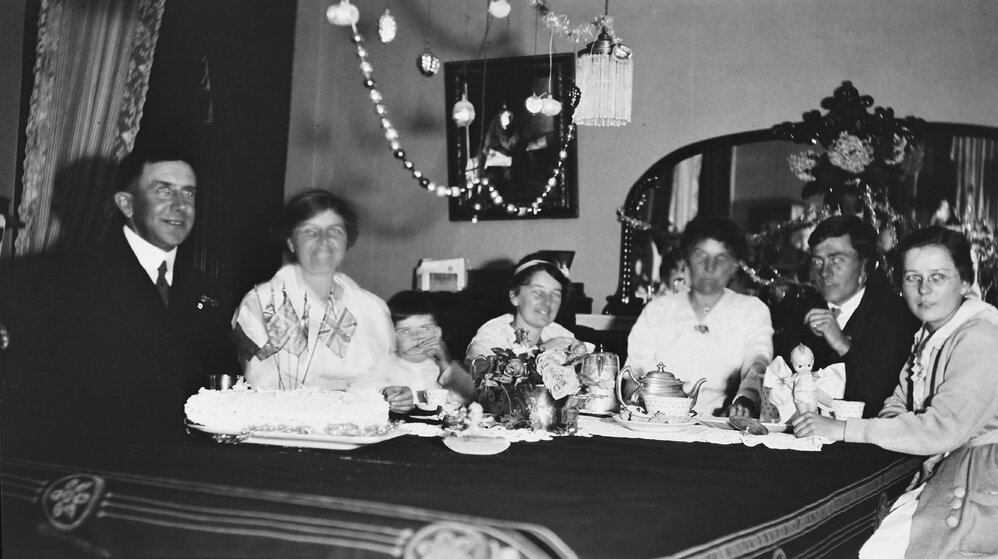 Family at dining table