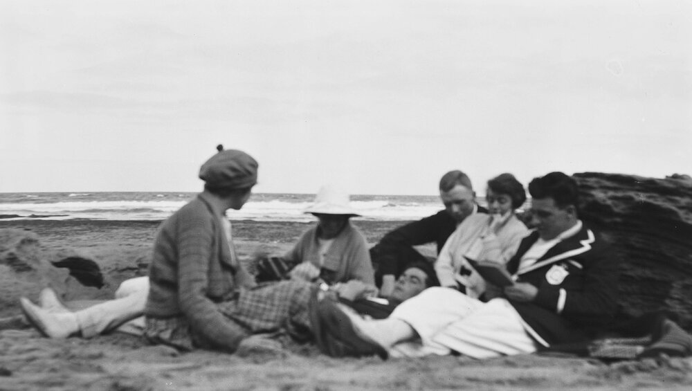 Group of people relaxing on a beach