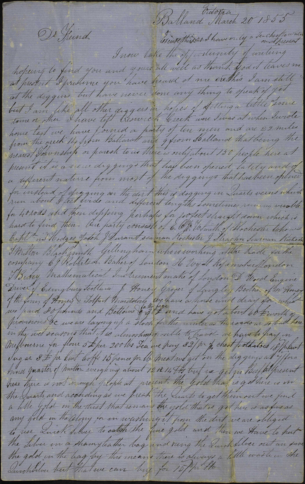 E.A. Witherden, Ballan, Victoria to Charles Foreman, Kent, England.