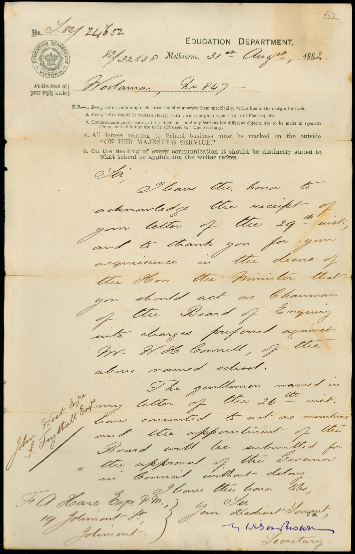 Secretary of Education Department to Francis Hare