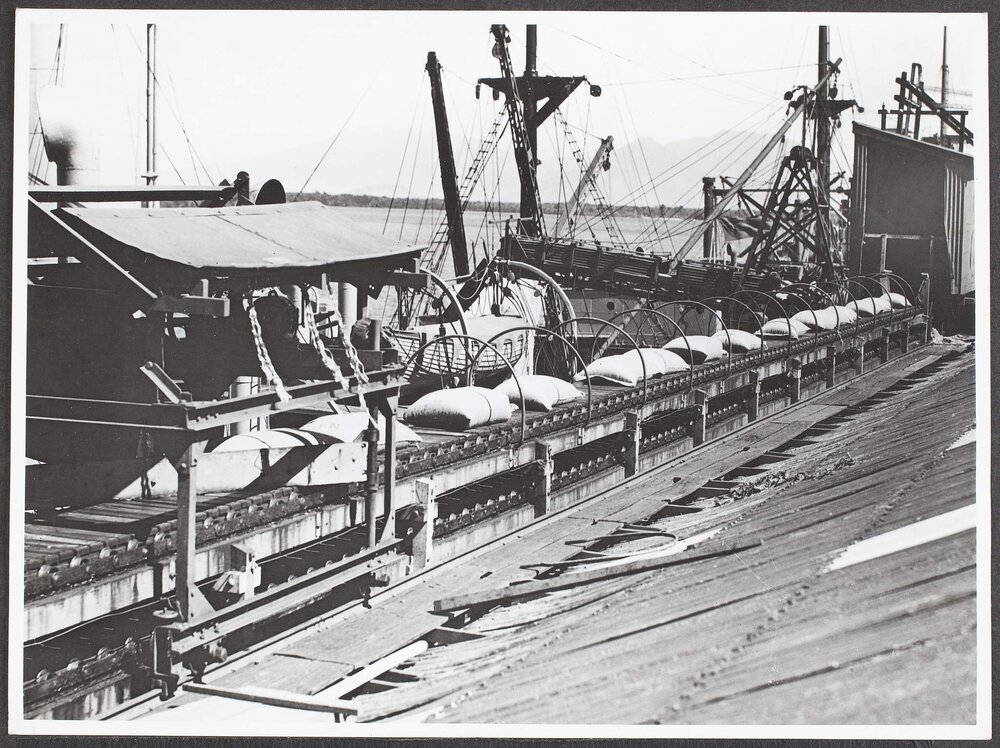 Mechanical loading of raw sugar, Cairns Wharf, North Queensland